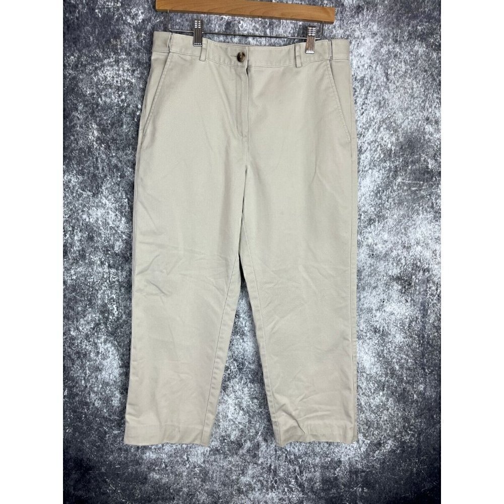 LL Bean Khakis Classic Fit Tan crop Flat‎ Front Pants Women's 10P